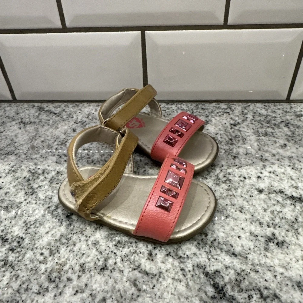 Stride Rite Girls Size 2 M Pink Linnea 55427 Ankle Strap Sandals Bling Light‎